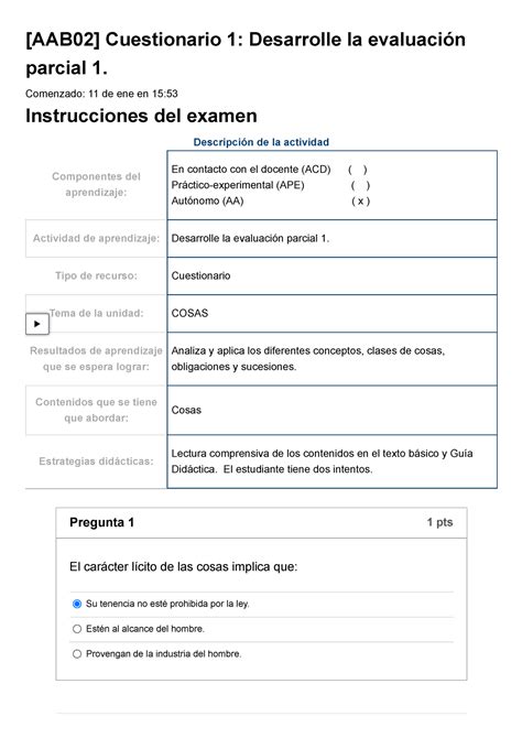 Examen AAB02 Cuestionario 1 Desarrolle la evaluación parcial 1