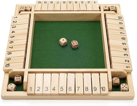 Shut The Box Dice Game Classic 4 Sided Wooden Board Game With 10 Dice