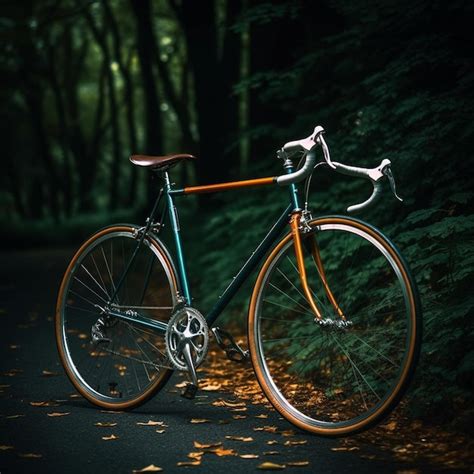 Premium AI Image | a bike with a green frame is parked in a dark forest.