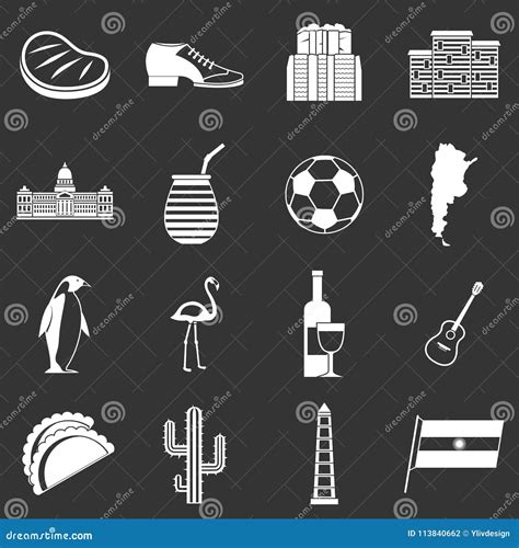 Argentina Travel Items Icons Set Grey Vector Stock Vector
