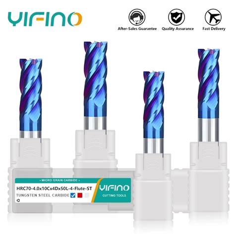 YIFINO HRC70 4 Flute Blue Nano Coating Milling Cutter Tungsten Steel