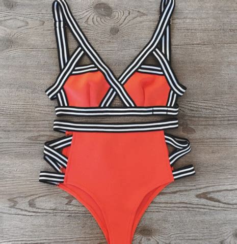 Black Orange Holes High Waist Two Piece Bikini On Luulla