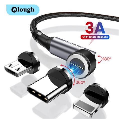 Elough 540 Degree Rotate 3a Fast Magnetic Charging Cable Micro Usb Type