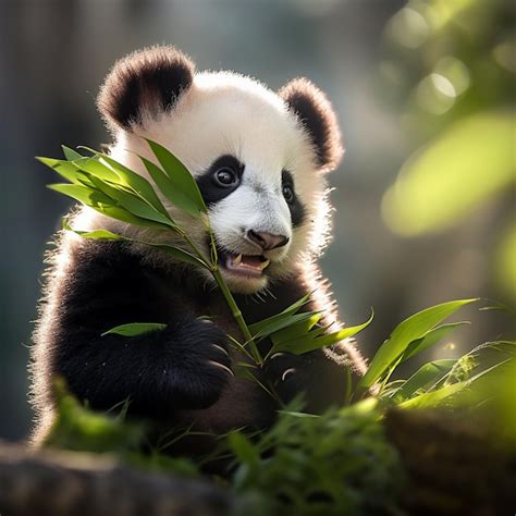 Premium Photo | A Baby Panda Eating Bamboo