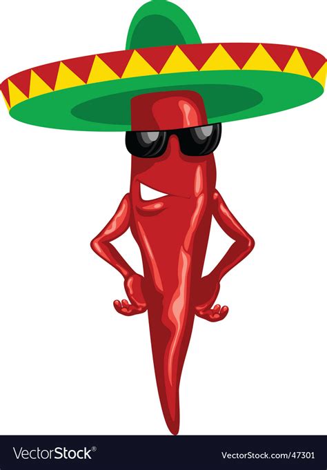 Hot Mexican Chili Green Sombrero Royalty Free Vector Image