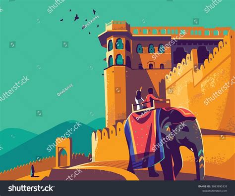 Tourists Enjoy Elephant Ride Amer Fort Stock Vector (Royalty Free ...