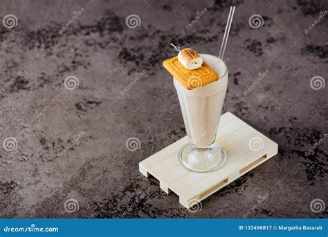 Glass Of Vanilla Milkshake With Whipped Cream Stock Image Image Of