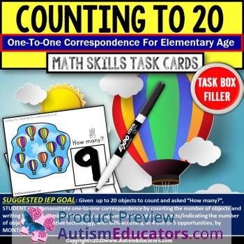 ONE TO ONE CORRESPONDENCE Counting HOT AIR BALLOONS TASK BOX FILLER ACTIVITIES