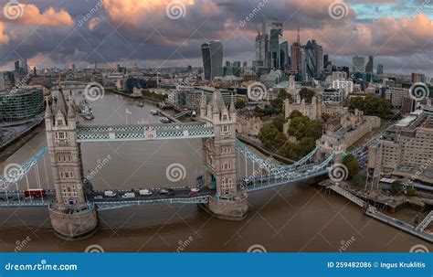 Aerial View Of The Tower Bridge Central London From The South Bank Of