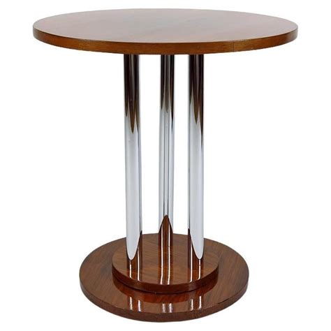 Modernist Art Deco Round Pedestal Table In Patinated Oak France Circa