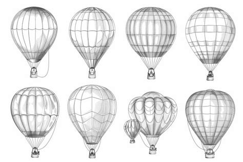 Hot Air Balloon Set Contour Drawings For Design Premium AI Generated Image