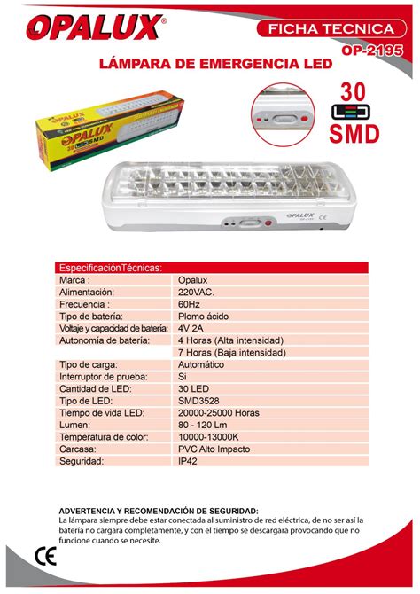 Lampara De Emergencia Opalux OP 2195 30 Led SMD Al Por Mayor