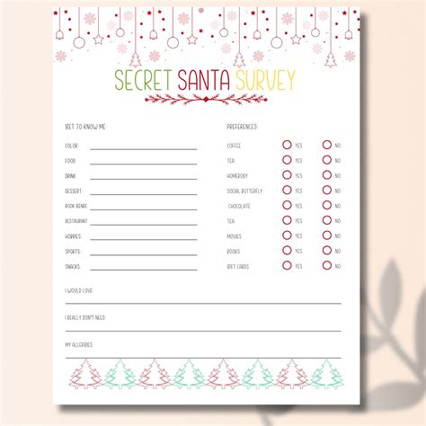 Secret santa survey printable – Artofit
