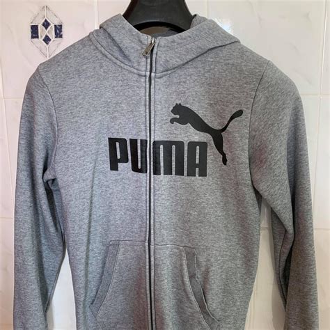 Grey Puma Zip Hoodie Perfect for pre-sport events... - Depop