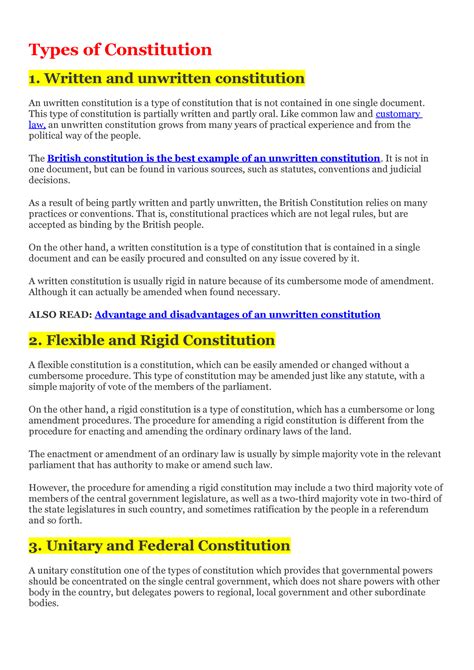 Types Of Constitution Notes Types Of Constitution 1 Written And