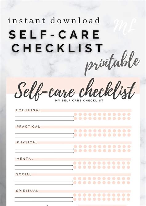 Daily Self Care Checklist Printable Self Care Habit Tracker Etsy In