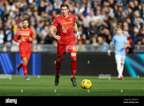 Lecces Italian Defender Federico Baschirotto Controls The Ball During