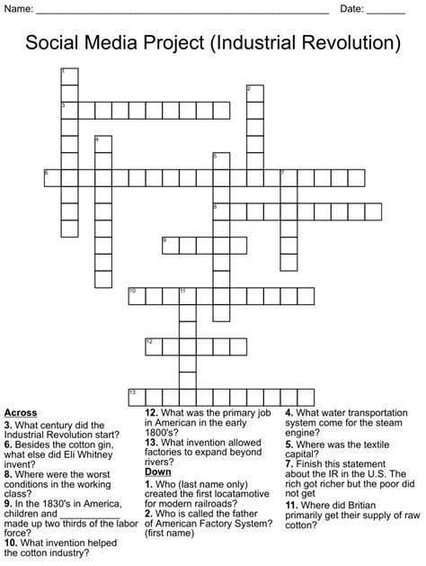 Social Media Project Industrial Revolution Crossword Wordmint