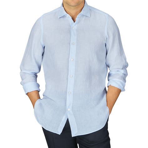 Finamore Light Blue Linen Casual Shirt Fine Menswear Since 1906