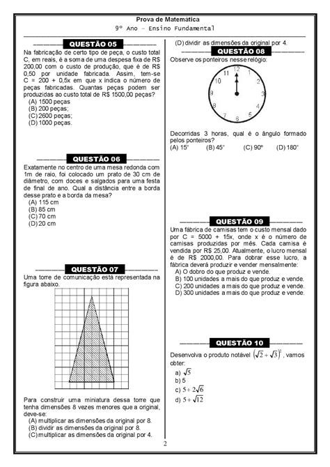 Matem Tica Ano Gabarito Atividades Exerc Cios Provas Avalia Es