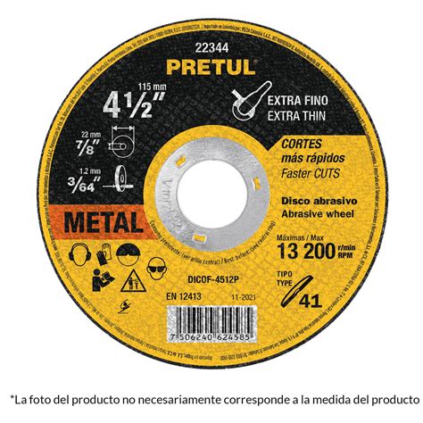 Disco Tipo 41 De 4 1 2 X 1 Mm Corte Fino De Metal Pretul DICOF 4510P