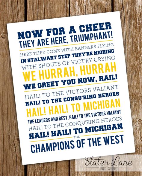 University of Michigan Fight Song Wall Art Printable | Etsy