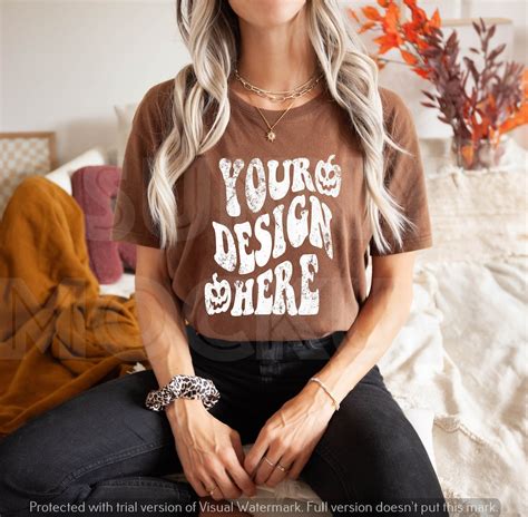 FALL Brown Tshirt Mockup, Oversized Brown Tshirt Mockup, Bella Canvas 3001 Chocolate Brown ...