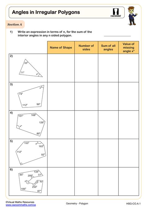 Angles In Irregular Polygons Worksheet PDF Printable Geometry