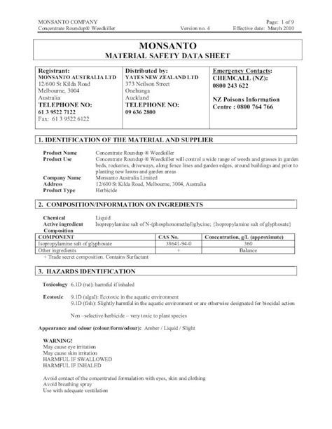 PDF MONSANTO MATERIAL SAFETY DATA SHEET Oricamsds Orica Pdf