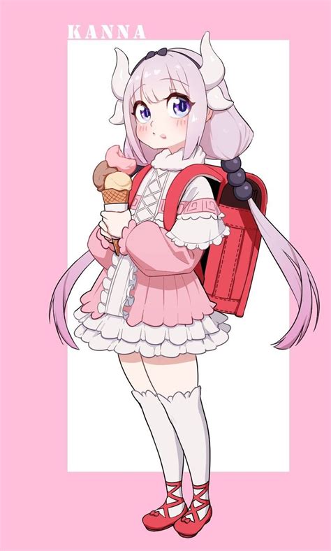 An Anime Girl With Pink Hair And White Dress Holding Ice Cream In Her