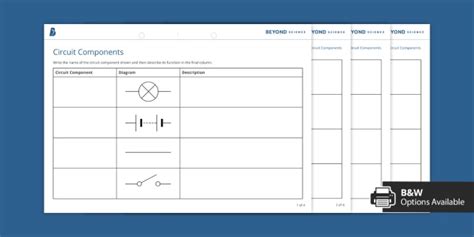 Electric Circuits Components Table Teacher Made