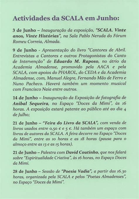 Scala A Sua Hist Ria E As Suas Gentes As Actividades Da Scala Em