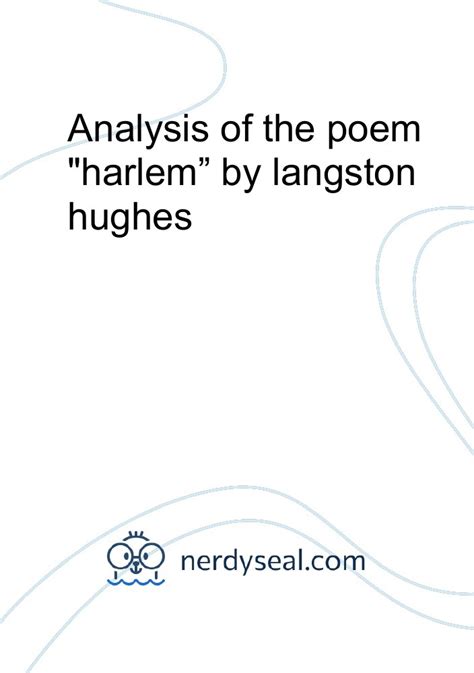 Analysis of the poem "harlem" by langston hughes - 887 Words - NerdySeal