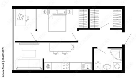 Floor plan of apartment. Vector architecture studio plan of condominium, flat, house. Interior ...