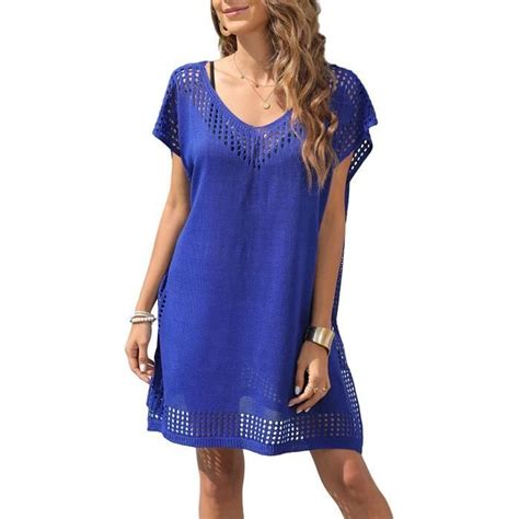 Femme Robe de Plage Crochet Sarongs en Crochet té Plage Couvrir Sexy V Cou Bikini Cover Up