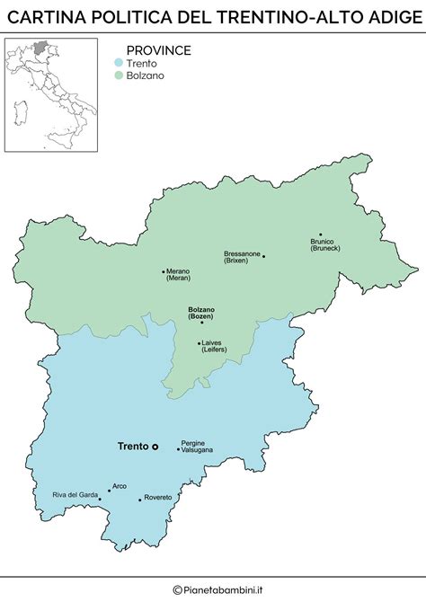 Cartina muta fisica e politica del trentino alto adige da stampare