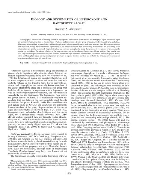 (PDF) Biology and systematics of heterokont and haptophyte algae