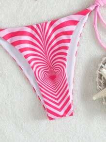 SHEIN Swim Y2GLAM Conjunto de bikini con estampado de corazones sujetador de triángulo halter y