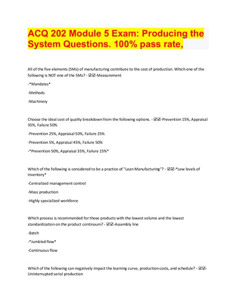 Acq Module Exam Producing The System Questions Pass Rate