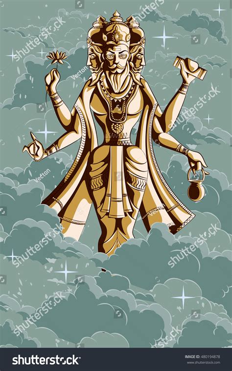 Indian God Brahma Lotus Vector Illustration Stock Vector (Royalty Free ...