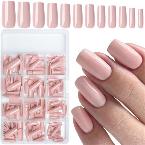 Luckforever 240pc Square Press On Nails Long Fake Nails Nude Glue On Press On Nails