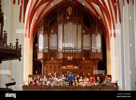 Interior view of the thomaskirche with organ hi-res stock photography ...