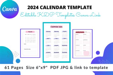 Editable 2024 Calendar Canva Link Graphic By Soudou Shop · Creative Fabrica