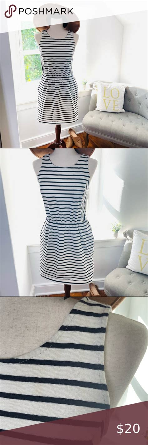 Loft Navy White Striped Dress Medium