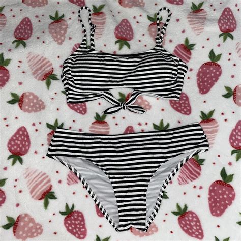 Xhilaration Black And White Striped Bikini Set Depop