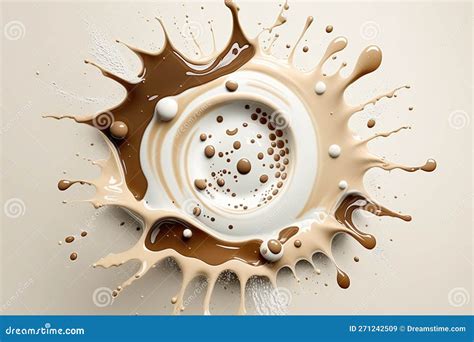 Splashing Coffee Drink With Milk And Flying Beans Isolated On White