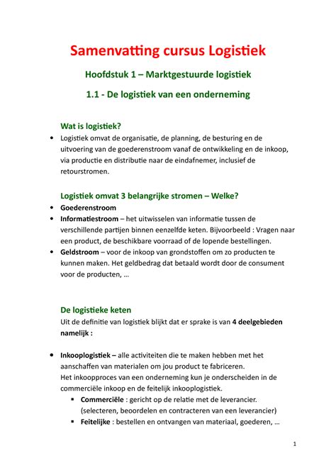 Samenvatting Logistiek Volledige Cursus Samenvatting Cursus Logistiek