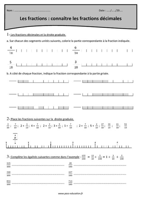 Connaître Les Fractions Décimales Cm2 Exercices Avec Correction Pass Education