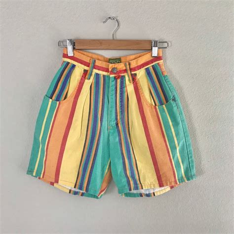 Rare Amazing Retro Striped High Rise Denim Shorts Retro Vintage Mom