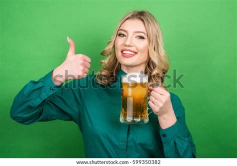 Portrait Woman Blonde Glass Beer Green Stock Photo Shutterstock